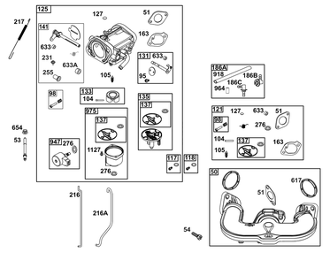 Carburetor Group Diagram and Parts List for 44U877-0044-G1 400000 - 699999 Briggs and Stratton Engine
